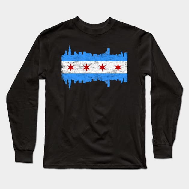 Chicago City Flag Skyline Vintage Retro Long Sleeve T-Shirt by zurcnami